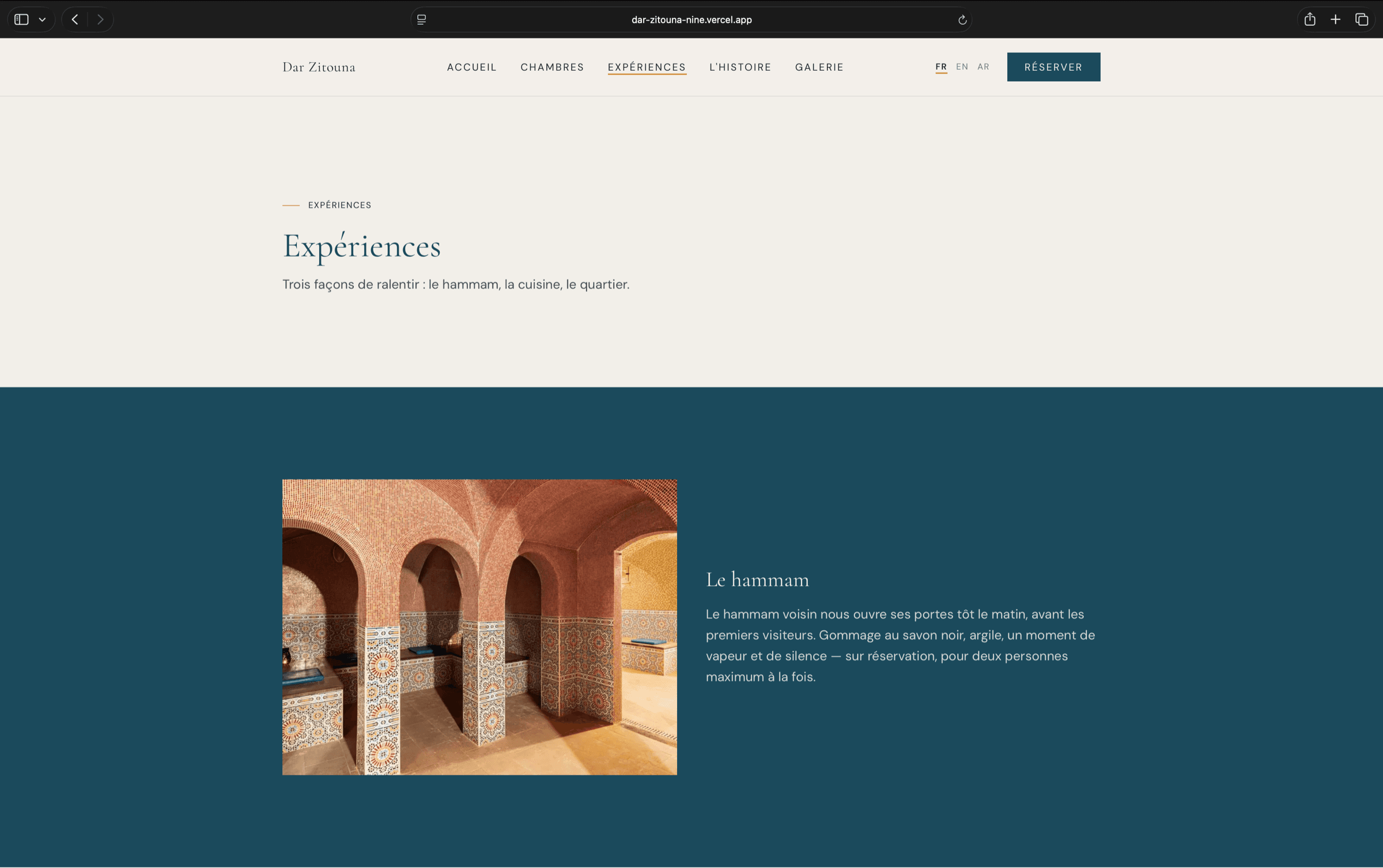 Dar Zitouna — experiences page, French