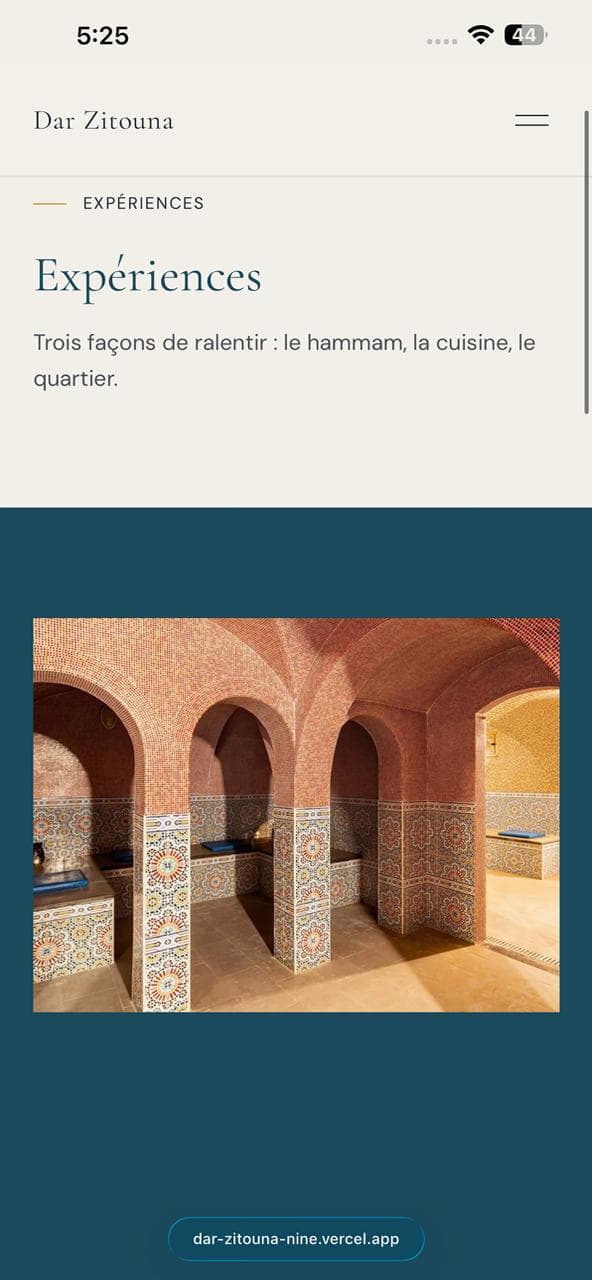Dar Zitouna on mobile — experiences page